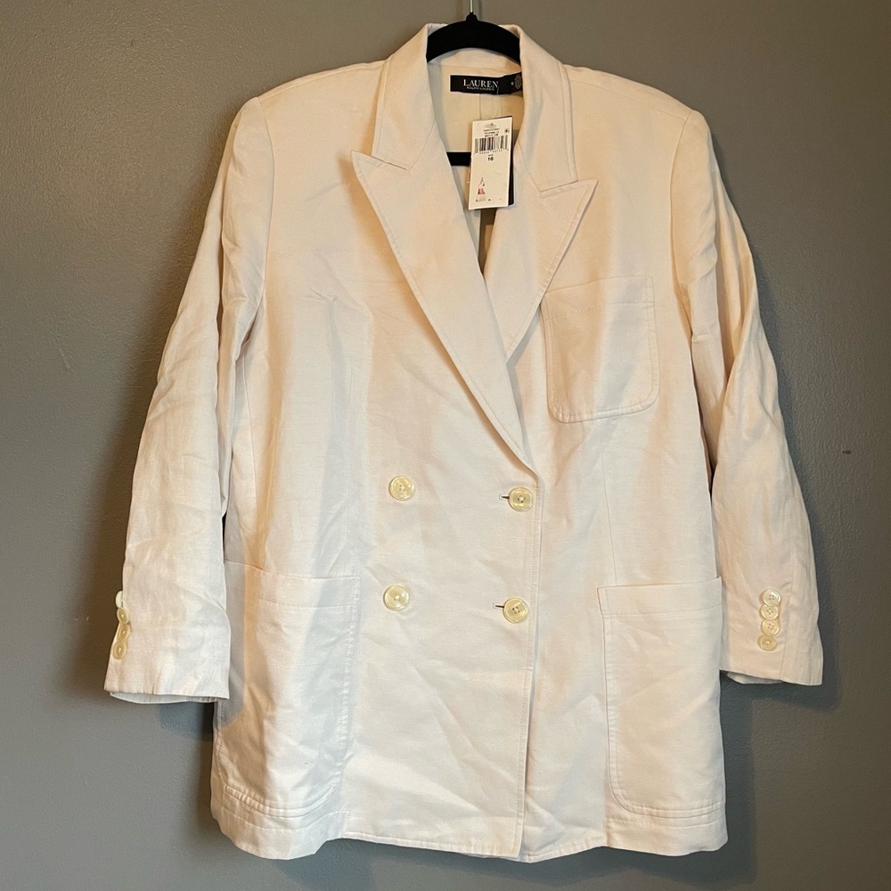NWT Lauren Ralph Lauren 16 Women’s Double Breasted Wool Crepe Blazer Ret $345!